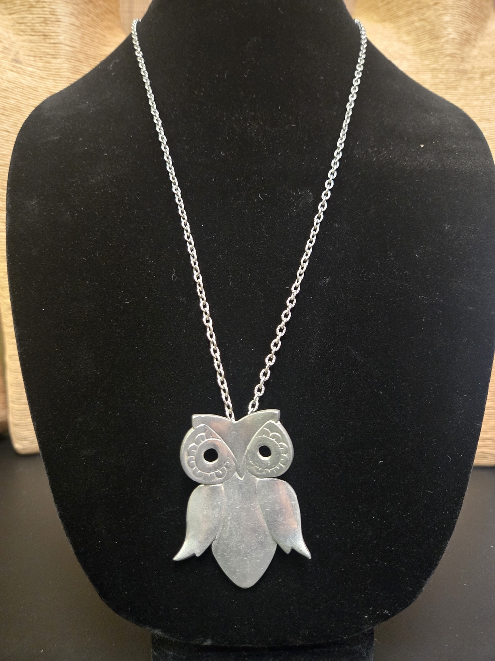 Reed & Barton Pewter Owl Pendant Necklace